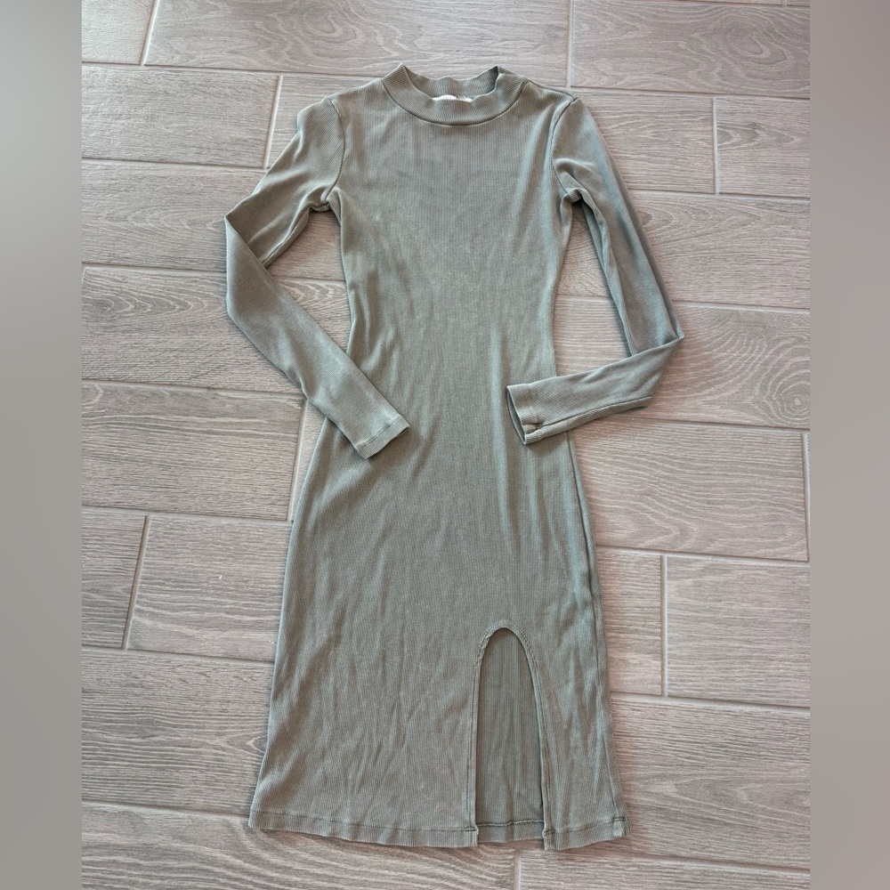 YOUNG FABULOUS AND BROKE Mock Neck Ribbed Side Slit Midi Dress XS GUC